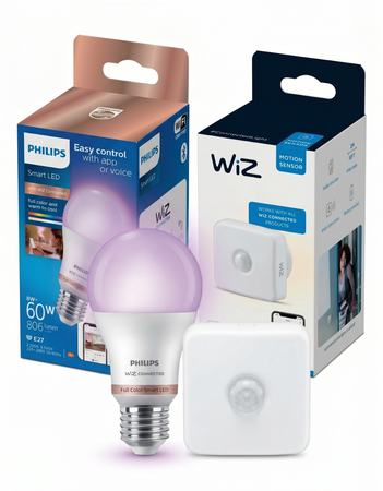 Lampara Led Philips Wifi Smart RGBW E27 x3+Sensor movimiento