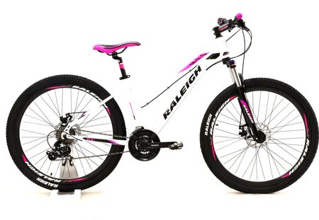 Bicicleta Raleigh Mojave 2.0 D R27,5"- Talle 14"/XS - Blanco/Rosa -Cuadro de aluminio- Frenos a discos mecánicos- 21 Vel. 