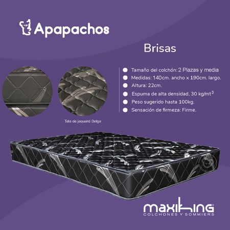Colchon Maxiking Brisas 2 Plazas y Media 140x190x22cm Espuma de Alta Densidad Jackard Matelasseado