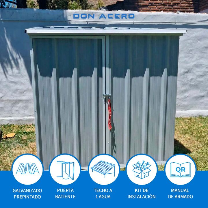 Armario Deposito Galpon de jardin Casi 2x2x2 Techo 1 agua Gris DON ACERO - Vista 3