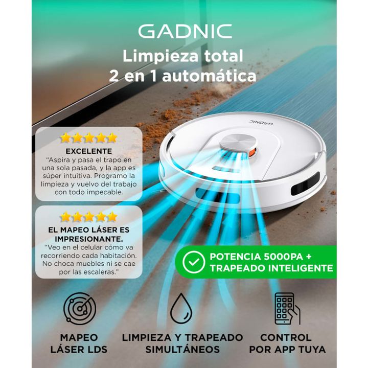 Aspiradora Robot Trapeadora Negra Gadnic V51 Mapeo Inteligente Autonomía Extendida - Vista 2