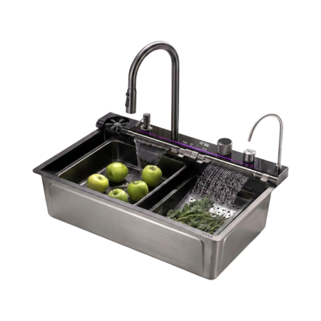 Bacha De Cocina Pvd Con Grifería Inteligente Acero Zego