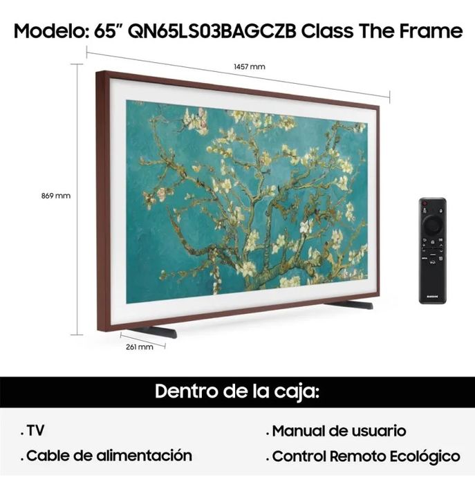 Smart Tv 65 Qled 4k Samsung Qn65ls03dagczbno The Frame Nogal - Vista 3