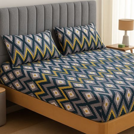 Juego de sabanas estampado 1 plaza y media 190x90x20