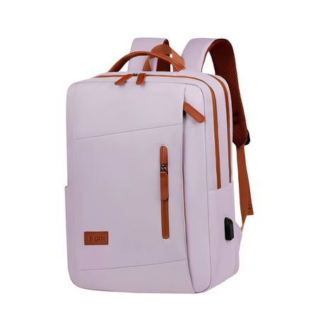 Mochila Ejecutiva Estetica Mujer Porta Notebook Tira Valija USB Lila