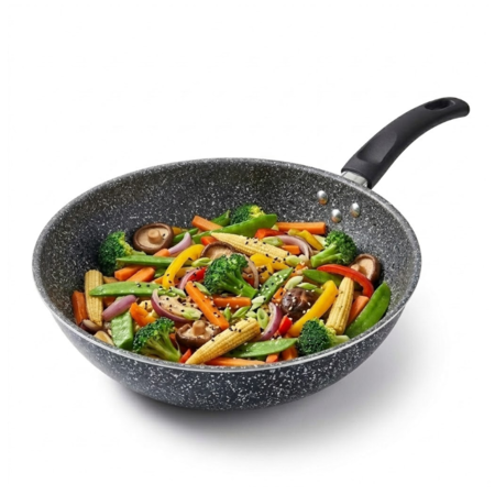 Wok Sarten Antiadherente 28 Cms Pedra Negro Aston Premium