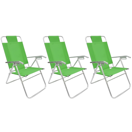 Set 3 Reposera 80015 Silla Aluminio 5 Posiciones Descansar Verde Manzana