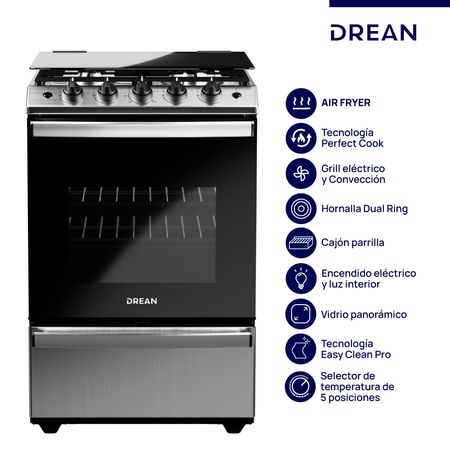 Cocina Multigas 56 cm Inoxidable con Air Fryer Drean CD5617AI0