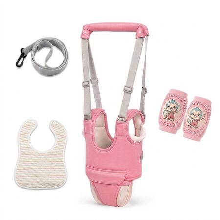 Arnés Caminador Bebé + Rodilleras + Babero Color Rosa