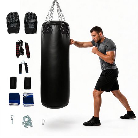 Saco de Boxeo Profesional Force by Gadnic 120cm Kit Completo con Guantes Cuero PU