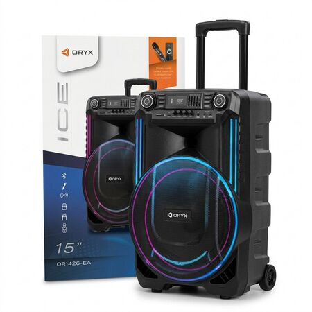 Parlante Oryx 15 Ice Portatil Bluetooth Luces Led Mic
