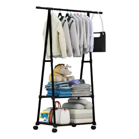 Perchero Pie Con Ruedas 2 Estantes Organizador Negro 160x55 Negro