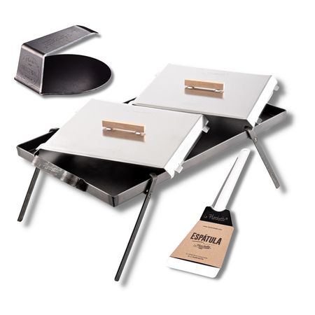 Plancheta de 2 Hornallas Con Las Tapas,  Las Patas,  Espátula y Smasher - La Planchetta 