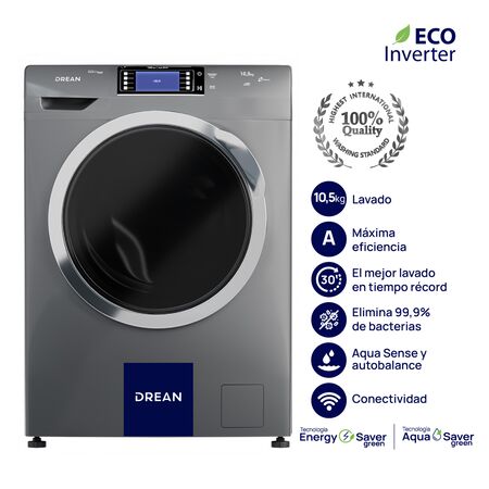 Lavarropas Ecoinverter 10,5 Kg 1200 RPM Gris Drean LCFDR1012TG0