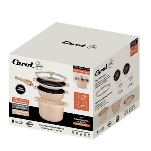 Batería de Cocina Carol Antiadherente 6 en 1 de Aluminio Fundido con Mango Extraíble Beige - Vista 3