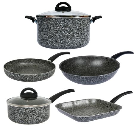 Bateria de Cocina Cacerola Olla Sartén Bifera Wok Aston Pedra Gris Antiadherente