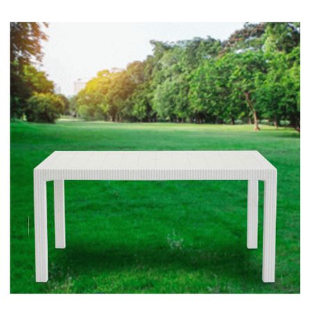 Mesa Simil Rattan Voss Blanca 1.50 Mts Tapa Plástica