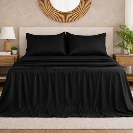 Sabanas Lisas 4 piezas cotton touch Queen  Negro