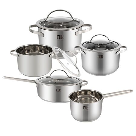 Batería de Cocina Set de Ollas Gadnic 9 Piezas Acero Inoxidable Con Tapas Vidrio Templado Mangos Metalicos Set Completo