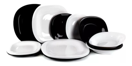 Set Vajilla 18 Piezas Luminarc Carine Platos Blanco Negro Blanco/negro