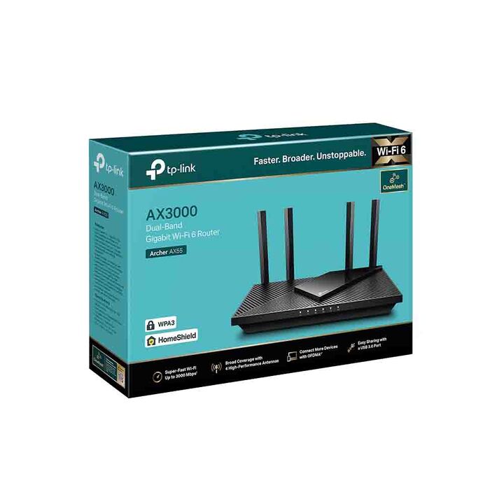 Router 4P Tp-Link Archer AX55 AX3000 WiFi 6 Negro - Vista 1