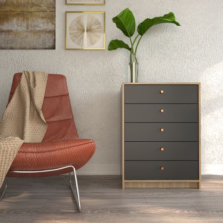 Chiffonier 5 Cajones Tables Cod: 6058 Olmo Finlandes-Negro