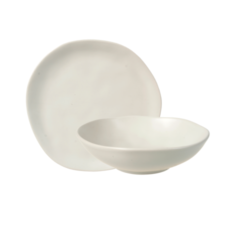 Set x 12 piezas Vajilla Platp Playo Hondo Ceramica Organic Aston Crema