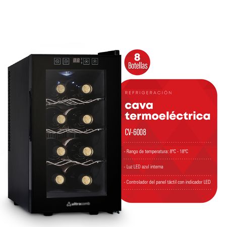 Cava Termoeléctrica CV-6008 Ultracomb 8 Botellas Negra 3 rejillas de cromo