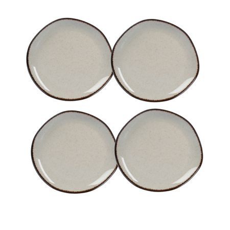 Plato Postre Irregular Set x 4 Porcelana Artesanal 20 Cm
