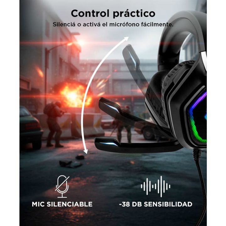 Auriculares Game Alpha Gadnic 8800 Play Micrófono Luz RGB Cancelación Sonido - Vista 3