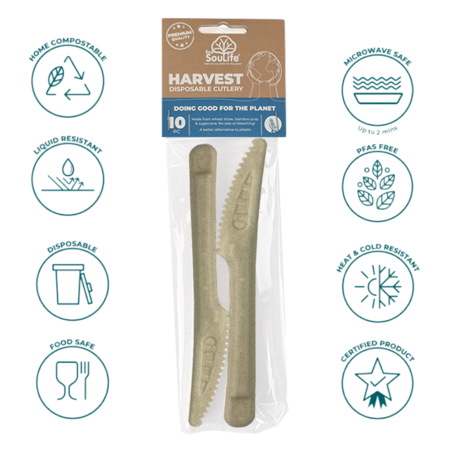 Set x 10 Cuchillos Descartables Ecologicos Biodegradables Compostables Aston