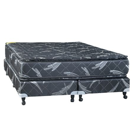 Conjunto Sommier y Colchon de Espuma Maxiking Brisas King Size 180x200x30cm de Alta Densidad Firme con Doble Pillow Tela de Jackard Belga Matelasseado