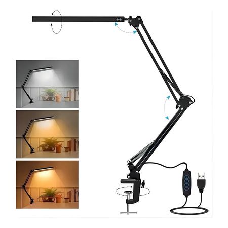 Lampara Velador Led Articulada Escritorio Estudio Morsa 360° Negro Blanco
