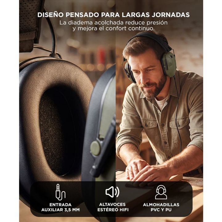 Protector Auditivo Electrónico Gadnic 25dB Puerto Auxiliar 3.5 mm 4 Micrófonos Apagado Automático Para Caza y Tiro - Vista 4