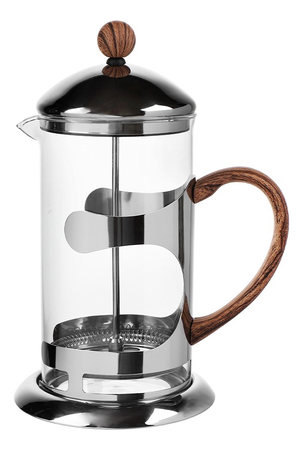 Cafetera Prensa Francesa 800 Ml Vidrio Simil Madera Larhaus Plateado Mango Madera
