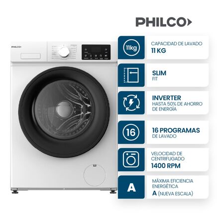 Lavarropas Automatico Philco PHLF117BN 11Kg Inverter Blanco