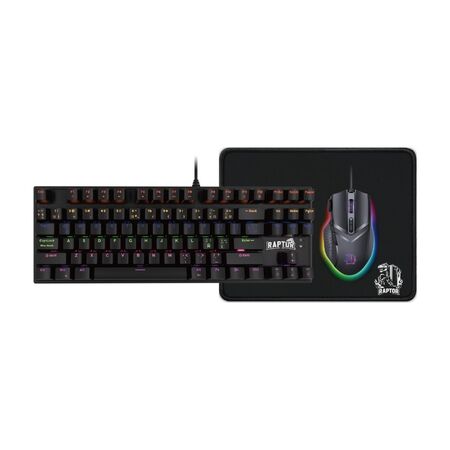 Combo Gamer Raptor Teclado Mecanico 87 teclas + Mouse RGB 7200dpi + Mouse Pad S
