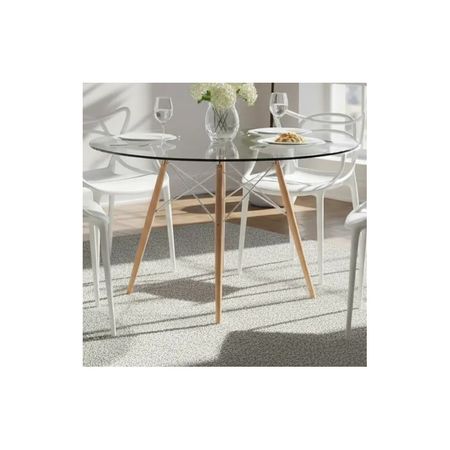Juego De Comedor Mesa De Vidrio 100cm+4 Sillas Allegra Blanco