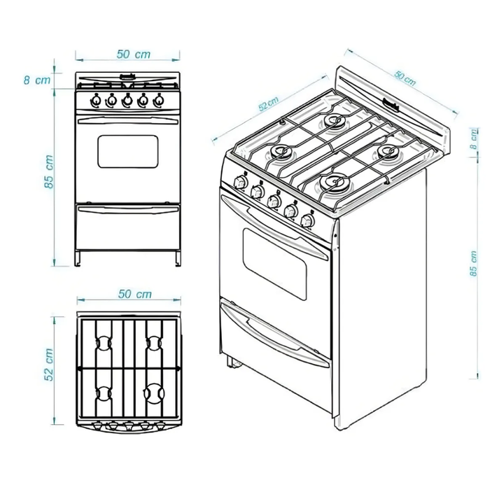 cocina palace negra 50cm gas natural escorial - Vista 3