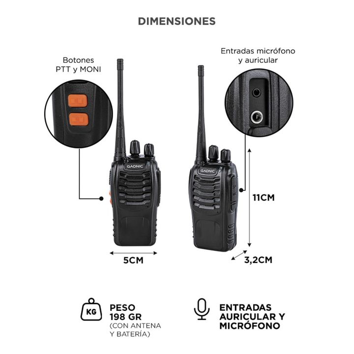 Handy Gadnic WK99U 5w 16CH UHF Hasta 10km + Manos Libres - Vista 5