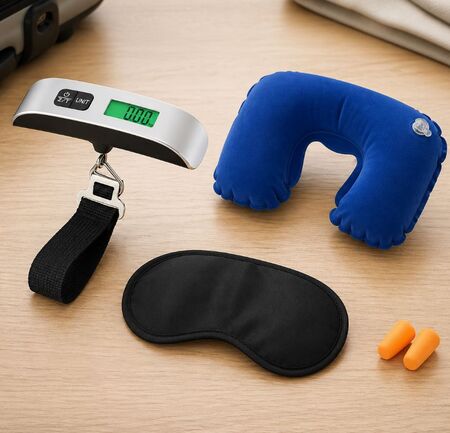 Balanza de equipaje digital + almohada inflable + antifaz