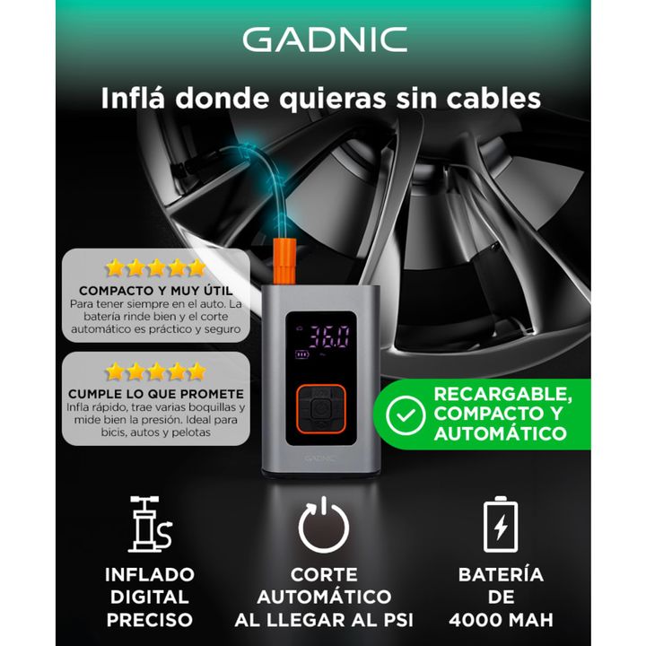 Inflador de Neumáticos Gadnic Inalámbrico Mini Recargable - Vista 2