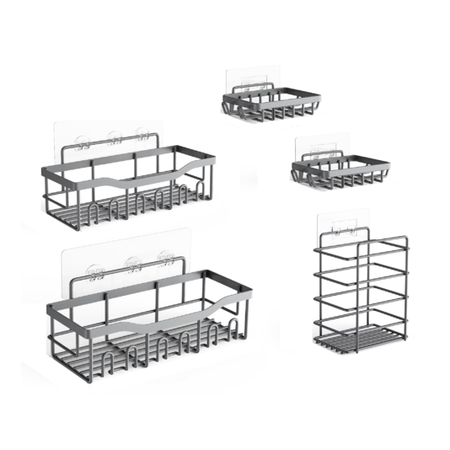 Set De Accesorios De Baño Waggs 5 Organizadores Adhesivos Gris