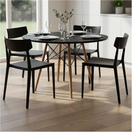 Juego De Comedor Mesa Eames 120cm+4 Sillas Roma Negro