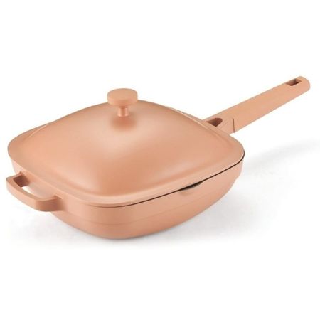 Sarten Wok Antiadherente con Tapa Cuadrado Carol 26cm de Aluminio Fundido y Mango de Silicona Terracota