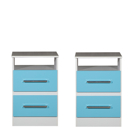 Combo x2 Mesa de luz Infantil Melamina Reforzada Maximo Fortaleza Celeste y Blanco