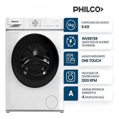 Lavarropas Philco Phlf62bn 6kg Carga Frontal Inverter Blanco