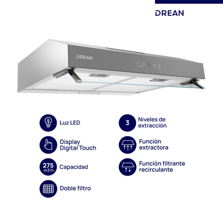 Purificador extractor de 60 cm Inoxidable Drean - CUDR604IA