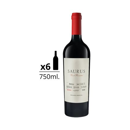 Vino Tinto Saurus Barrel Fermented Malbec Caja x 6