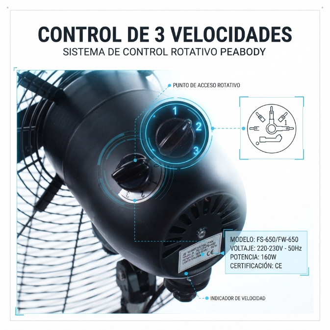 Ventilador Peabody PE-VI300ME De Pie 30" 240W 3 Velocidades Industrial - Vista 4